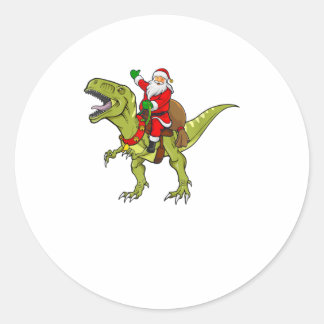 Santa Riding Dinosaur T rex Christmas G Classic Round Sticker