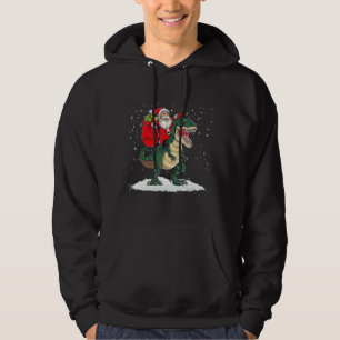 Santa Riding Dinosaur T Rex Christmas Hoodie