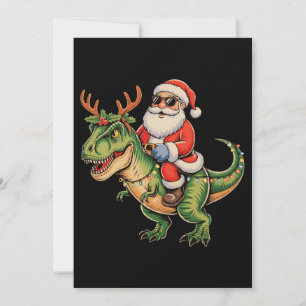 Santa Riding Dinosaur T Rex Christmas Retro Xmas Holiday Card