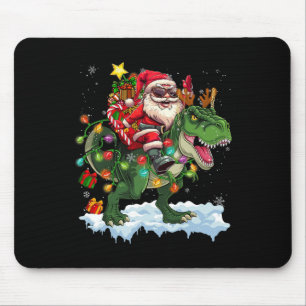 Santa Riding Dinosaur T Rex Christmas Tree Lights Mouse Pad