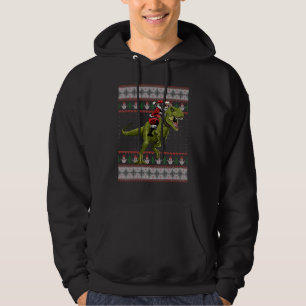 Santa Riding Dinosaur  T Rex Christmas Ugly Sweate Hoodie