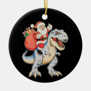Santa Riding Dinosaur T Rex Christmas Xmas Holiday Ceramic Tree Decoration