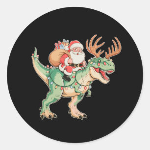 Santa Riding Dinosaur T Rex Christmas Xmas Holiday Classic Round Sticker