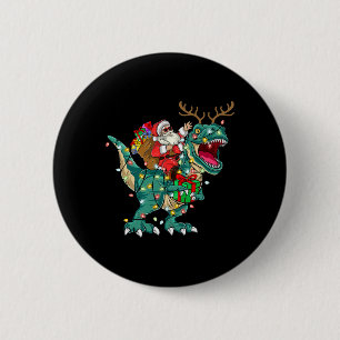 Santa Riding Dinosaur T rex Deer Kids Boys Men Chr 6 Cm Round Badge