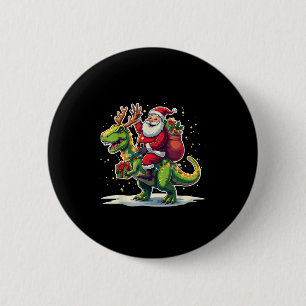 Santa Riding Dinosaur T Rex Deer Xmas Lights Pajam 6 Cm Round Badge