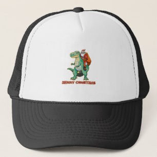 Santa Riding Dinosaur, Trex Santa, Christmas Dino Trucker Hat