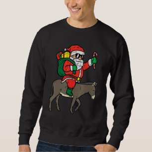 Santa Riding Donkey Animal Christmas Xmas Men Wom Sweatshirt