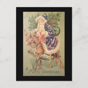 Santa Riding Donkey Holiday Postcard