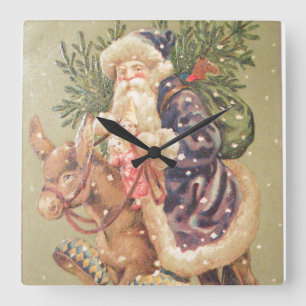 Santa Riding Donkey Square Wall Clock