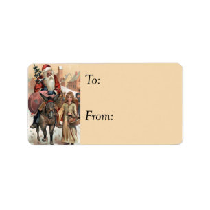Santa Riding Donkey Vintage Gift Tag