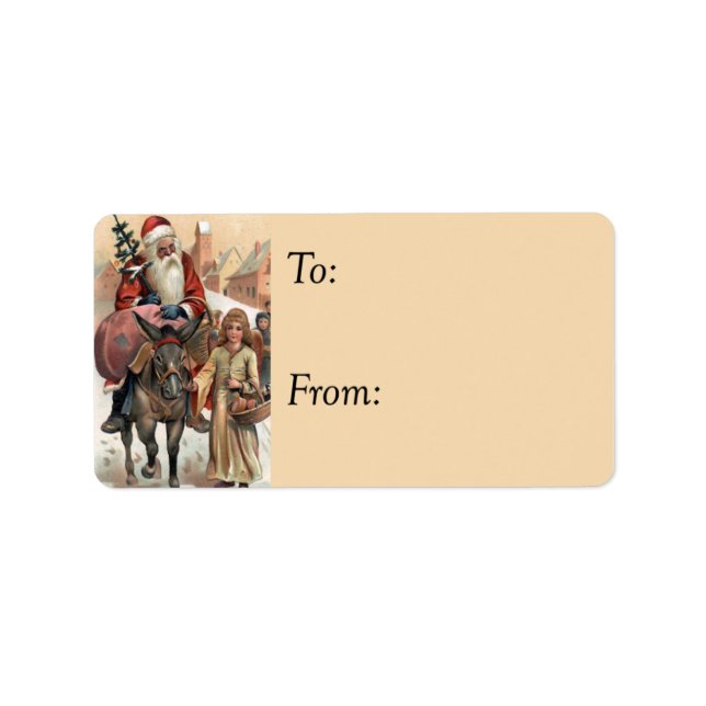 Santa Riding Donkey Vintage Gift Tag (Front)