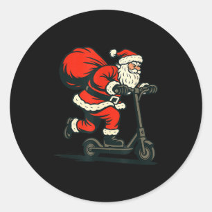 Santa Riding Electric Scooter  Classic Round Sticker