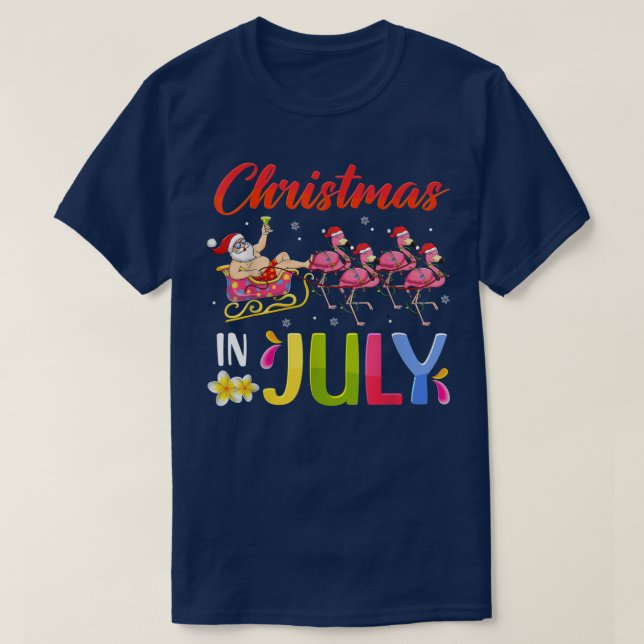 Santa Riding Flamingo Christmas In July Summer Wom T-Shirt (Design Front)