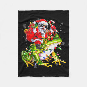 Santa Riding Frog Christmas Lights Funny Xmas Tree Fleece Blanket