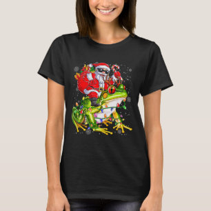 Santa Riding Frog Christmas Lights Funny Xmas Tree T-Shirt