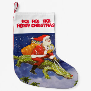 Santa Riding Gator Small Christmas Stocking