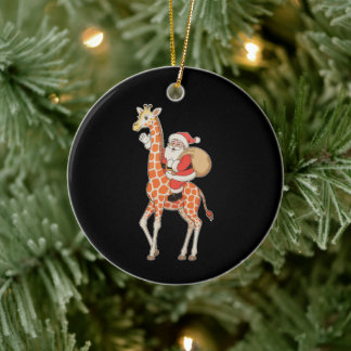 Santa Riding Giraffe Christmas Xmas Holiday Season Ceramic Tree Decoration