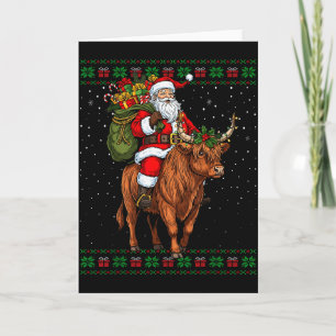 Santa Riding Highland Cow Ugly Christmas Sweater Card
