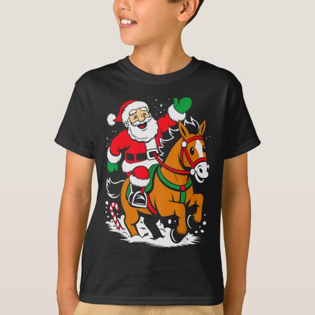 Santa Riding Horse Funny Equestrian Christmas Xmas T-Shirt (Front)