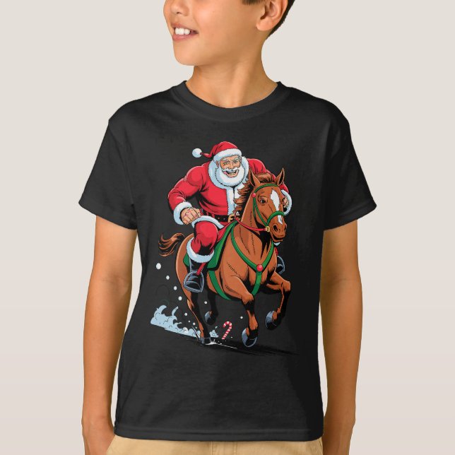 Santa Riding Horse Funny Equestrian Christmas Xmas T-Shirt (Front)