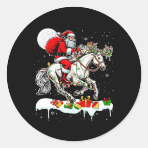 Santa Riding Horse Reindeer Xmas Farm Animal Lover Classic Round Sticker
