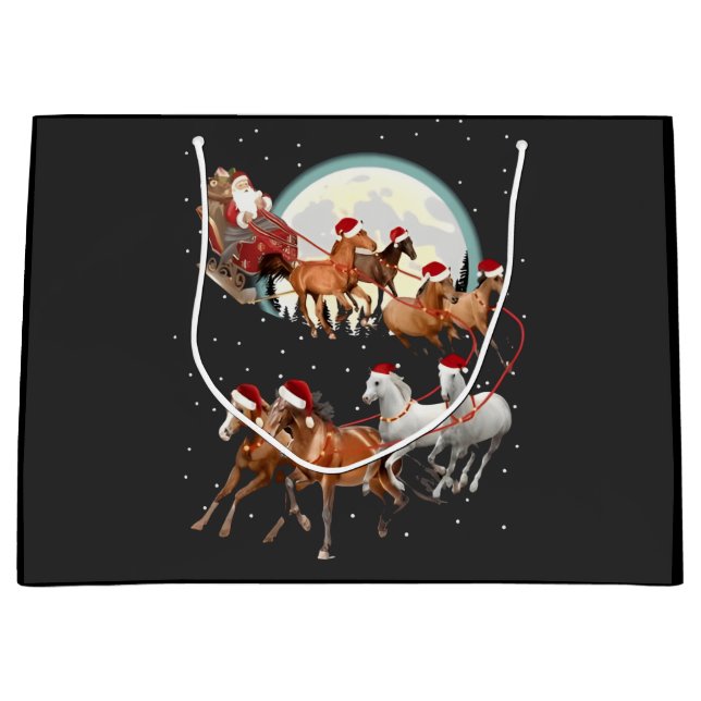 Santa Riding Horses Horse Sleigh Equestrian  Large Gift Bag (Front)