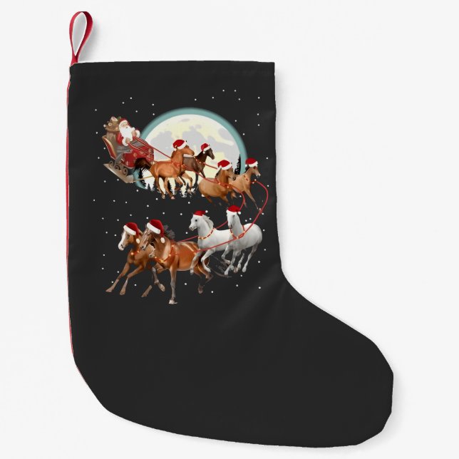 Santa Riding Horses Horse Sleigh Equestrian  Small Christmas Stocking (Front)