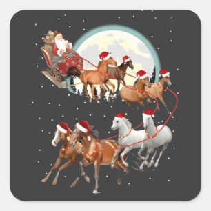 Santa Riding Horses Horse Sleigh Equestrian Square Sticker