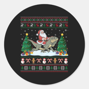 Santa Riding Iguana Boys Girls Kids Ugly Christmas Classic Round Sticker