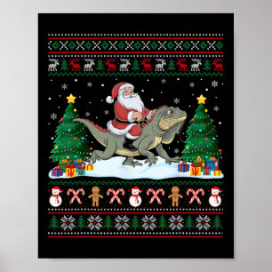 Santa Riding Iguana Boys Girls Kids Ugly Christmas Poster