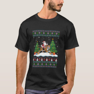 Santa Riding Jaguar Tree Lights Ugly Christmas Swe T-Shirt