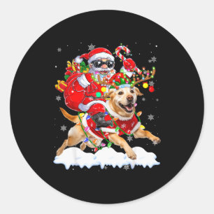 Santa Riding Labrador Retriever Christmas Lights D Classic Round Sticker