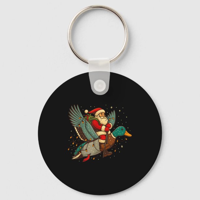 Santa Riding Mallard Duck Funny Christmas Holiday  Key Ring (Front)