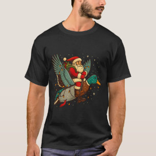 Santa Riding Mallard Duck Funny Christmas Holiday T-Shirt