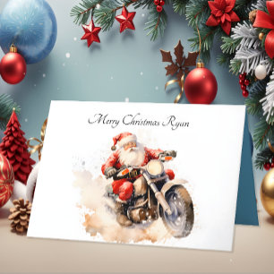 Santa Riding Motorbike Christmas Card