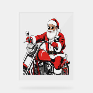 Santa Riding Motorcycle Acrylic Sign