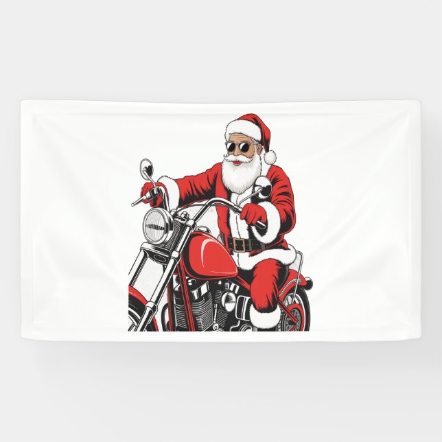 Santa Riding Motorcycle Banner (Horizontal)