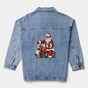 Santa Riding Motorcycle Denim Jacket