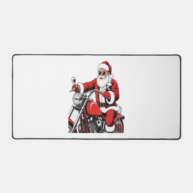Santa Riding Motorcycle Desk Mat (Front)
