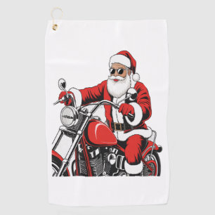 Santa Riding Motorcycle Golf Towel