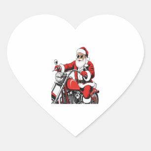 Santa Riding Motorcycle Heart Sticker