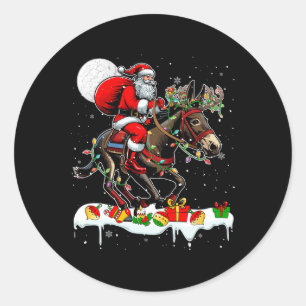 Santa Riding Mule Reindeer Xmas Farm Animal Lover  Classic Round Sticker