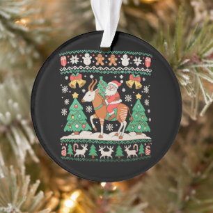 Santa Riding Okapi Christmas Xmas Ugly Sweater Ornament