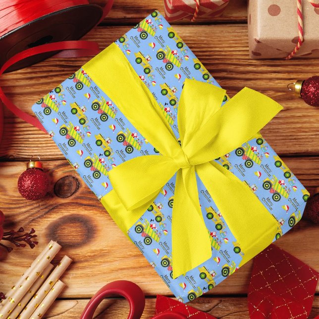 Santa Riding On Dump Truck And Bulldozer Blue Fleece Blanket (Creator Uploaded)