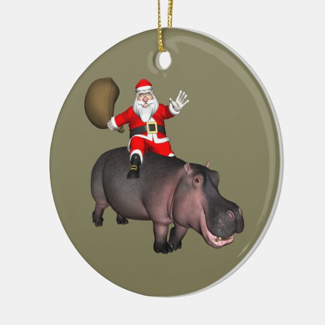 Santa Riding On Hippo Ceramic Tree Decoration (Left)