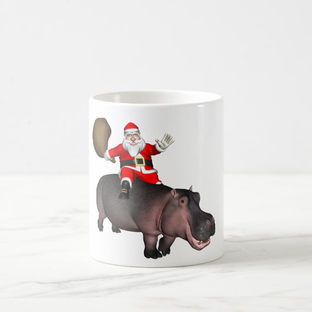 Santa Riding On Hippo Coffee Mug (Center)
