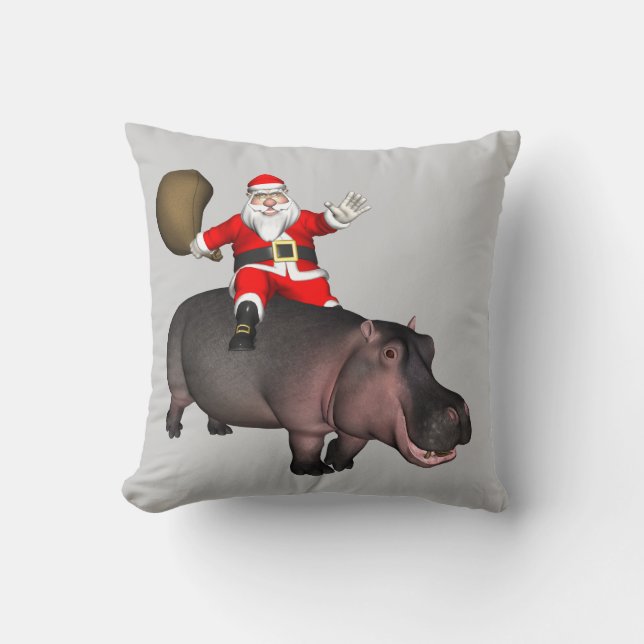 Santa Riding On Hippo Cushion (Front)