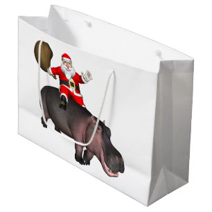 Santa Riding On Hippo Large Gift Bag