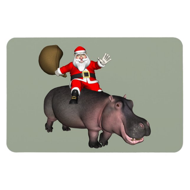 Santa Riding On Hippo Magnet (Horizontal)