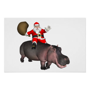 Santa Riding On Hippo Poster